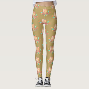 Leggings Légendes d'automne avec un motif citrouille et feu