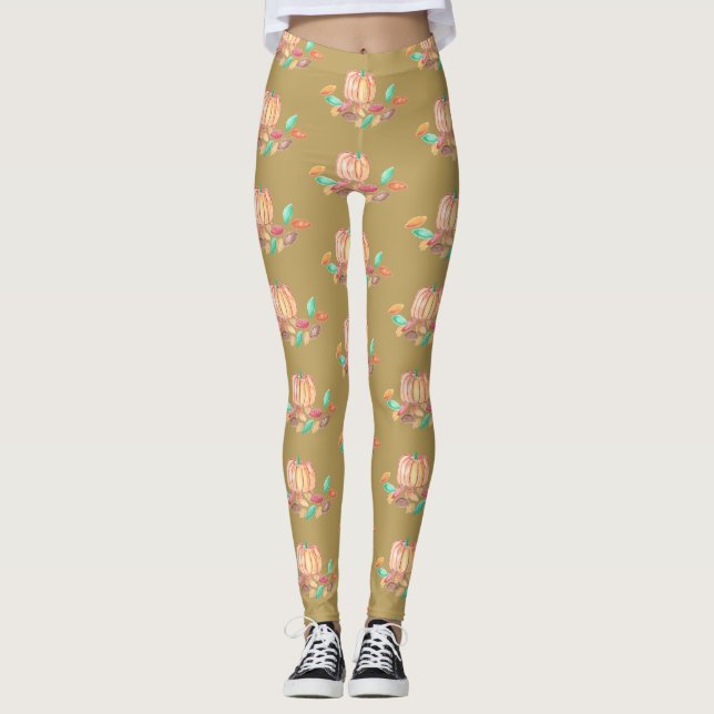 Leggings Légendes d'automne avec un motif citrouille et feu (Devant)
