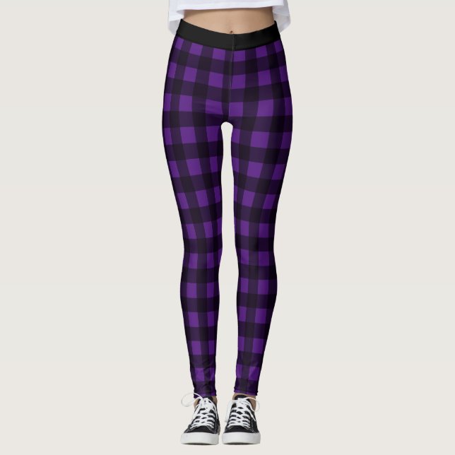 Leggings Légendes de Buffalo Plaid Noir et Violet (Devant)