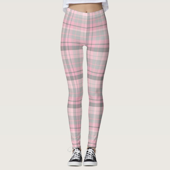 Leggings Légendes de femmes en plaid rose gris (Devant)