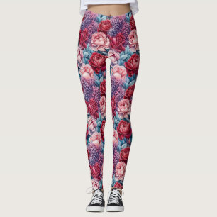 Leggings Légendes de fleurs roses et violettes