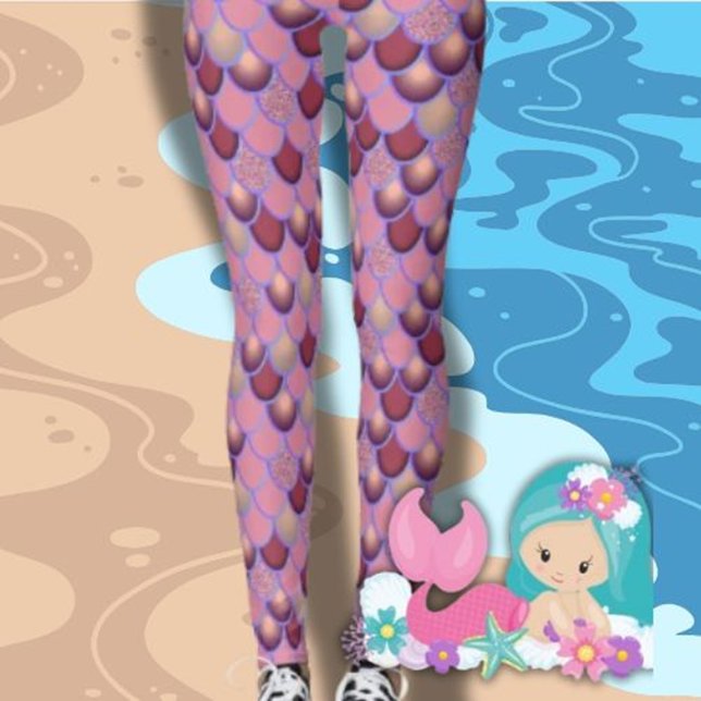 Leggings Légendes de la mer de sirène rouge violet des éche (Each gift is selected with care, blending whimsical mermaid themes)