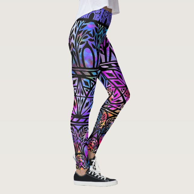 Leggings Légendes de Motif en verre tendu de Boho Blues Vin (Droite)