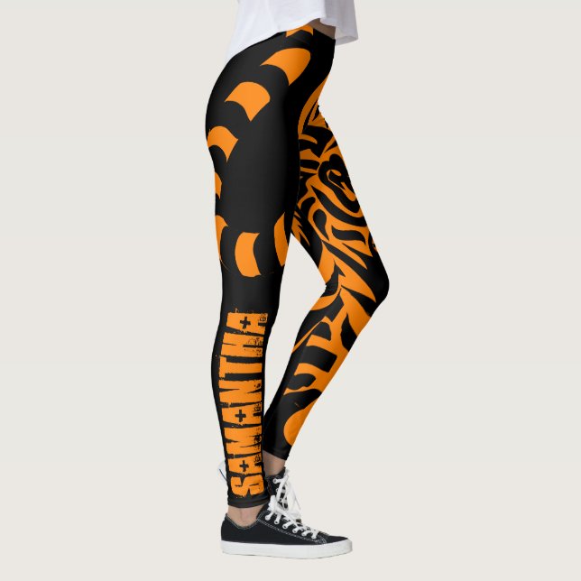 Leggings Légendes de nom personnalisé noir et orange du tig (Droite)