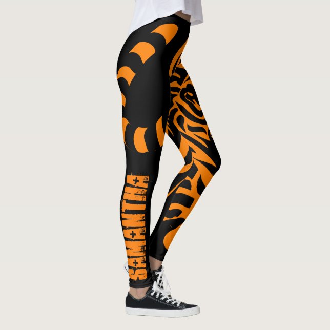 Leggings Légendes de nom personnalisé noir et orange du tig (Droite)