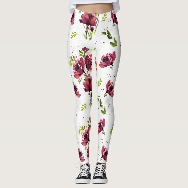 Leggings Légendes de pavot à fleurs à l'aquarelle (Devant)