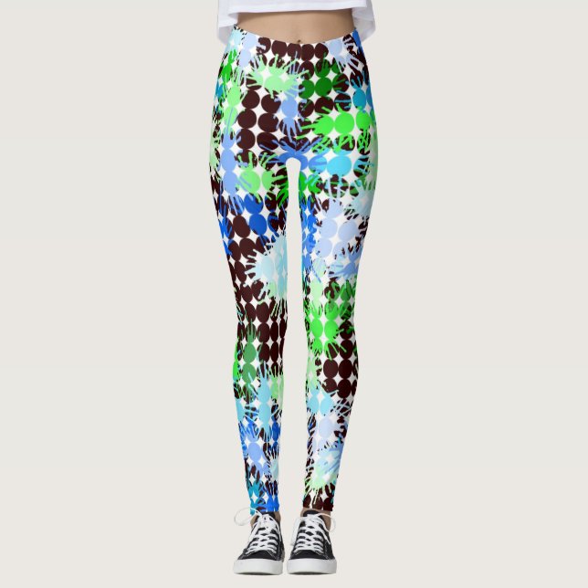 Leggings Légendes de peinture bleu, vert et noir (Devant)