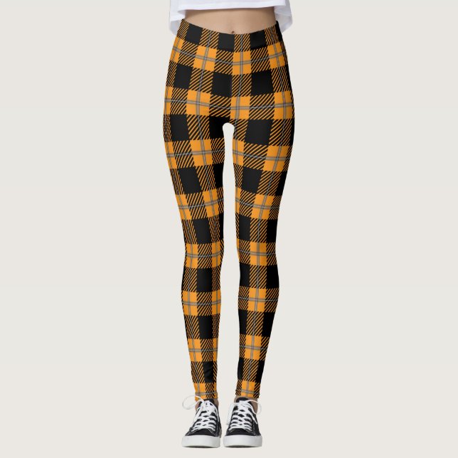 Leggings Légendes de plaid d'Halloween noir et orange (Devant)