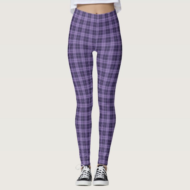Leggings Légendes de plaid hivernal pourpre et lavande (Devant)
