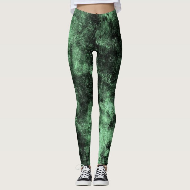 Leggings Légendes de Spandex Texturées de Grunge Vert (Devant)