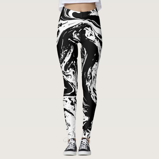 Leggings Légendes de style noir et Marbre blanc (Devant)