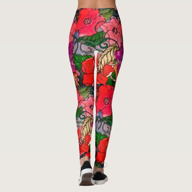Leggings Légendes d'impression de fleurs pour femmes (Dos)