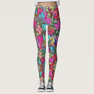 Leggings Légendes d'impression florales roses chaudes, bleu