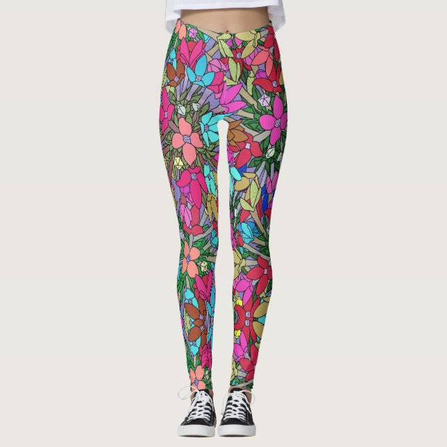 Leggings Légendes d'impression florales roses chaudes, bleu (Devant)
