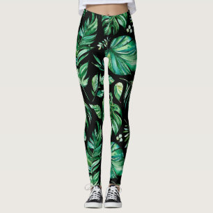 Leggings Légendes en feuilles de Monstère Tropicale Vertes 