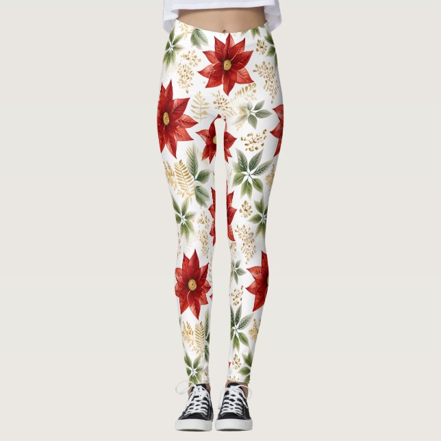 Leggings Légendes florales de fleurs rouges Poinsettia (Devant)
