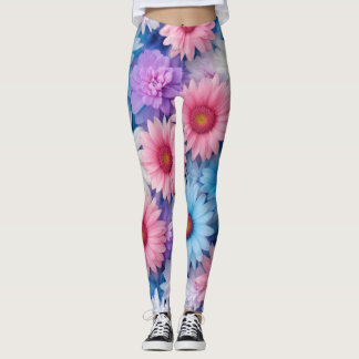 Leggings Légendes florales éclatées avec rose, blanc et ble