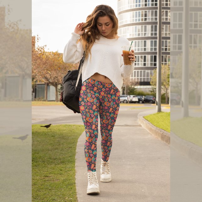 Leggings Légendes florales rétro coloré des années 70 (Créateur téléchargé)