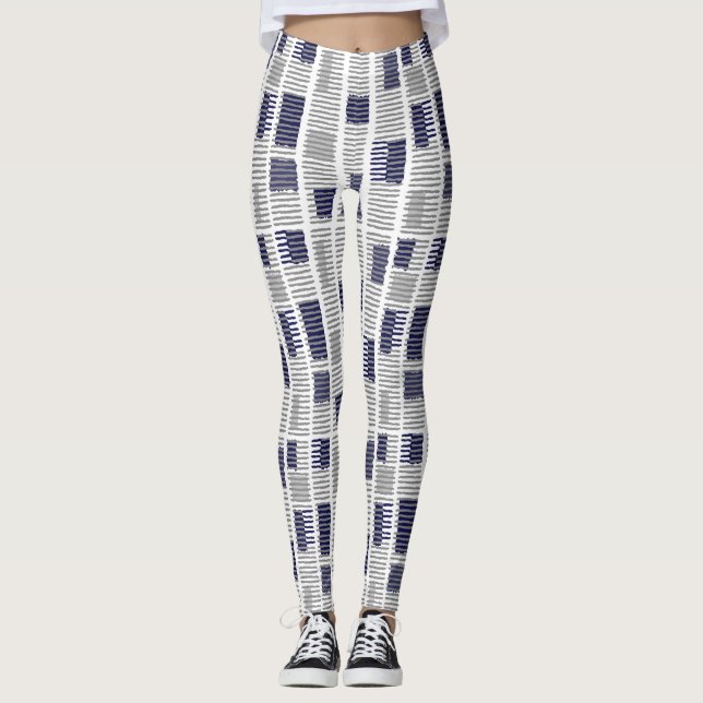 Leggings Légendes géométriques blanc gris bleu (Devant)