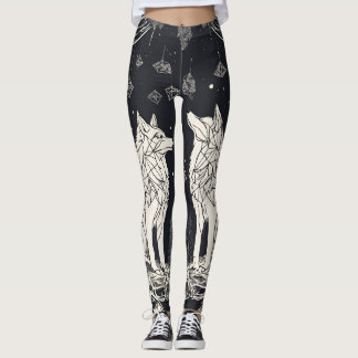 Leggings Légendes géométriques du loup noir et blanc