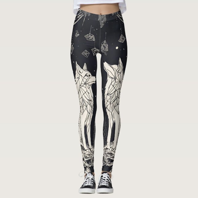 Leggings Légendes géométriques du loup noir et blanc (Devant)