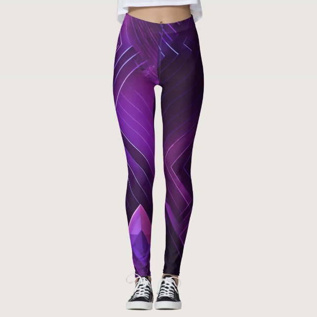 Leggings Légendes géométriques futuristes en violet et noir (Devant)