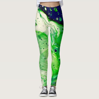 Leggings Légendes Liquides Art Marbés Vert Bleu tendance