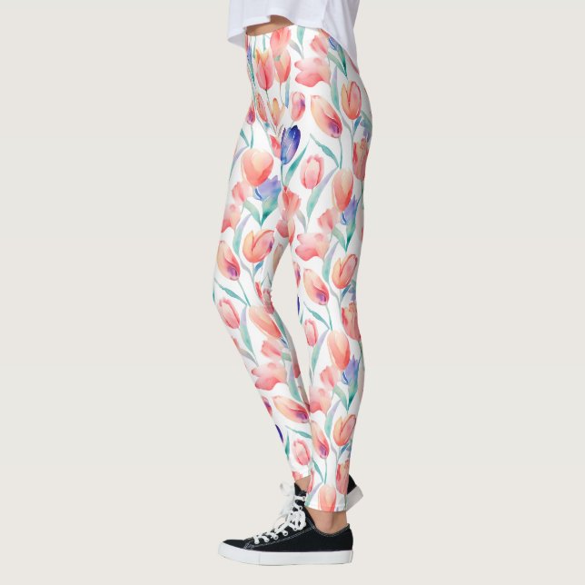 Leggings Légendes Motifs de tulipes d'aquarelle (Gauche)