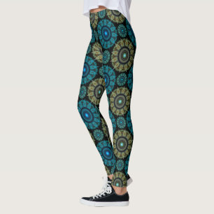 Leggings Légendes ornementales fractées bleu vert