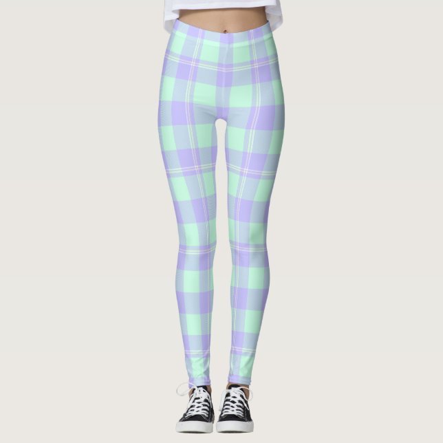 Leggings Légendes plaids vert et violet au printemps (Devant)