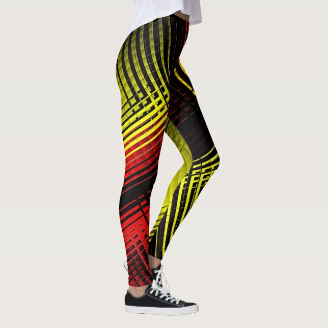 Leggings Légendes rayées diagonales rouges jaunes et noires (Droite)