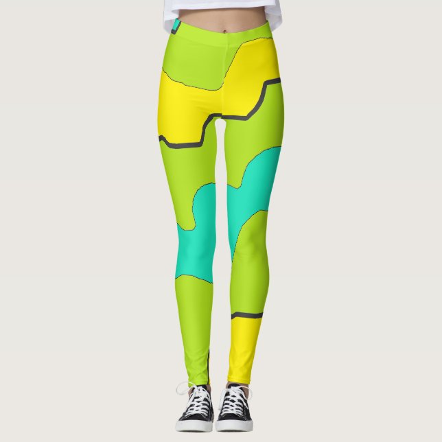 Leggings Légendes Turquoises, vertes et jaunes de chaux (Devant)
