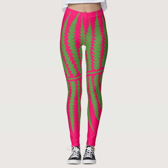 Leggings Légendes vertes à feuilles roses (Devant)