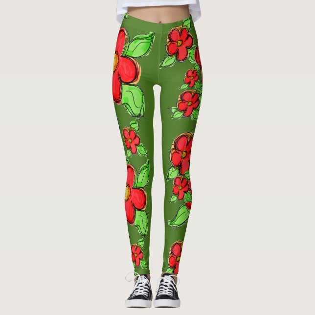 Leggings Légendes vertes de mousse à fleurs (Devant)
