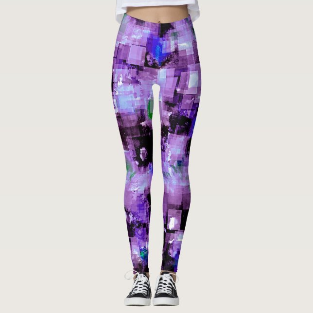 Leggings Légendes violettes pixées (Devant)