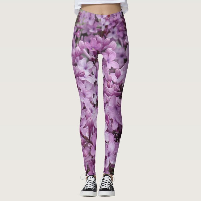 Leggings Légères pattes de fleurs roses (Devant)