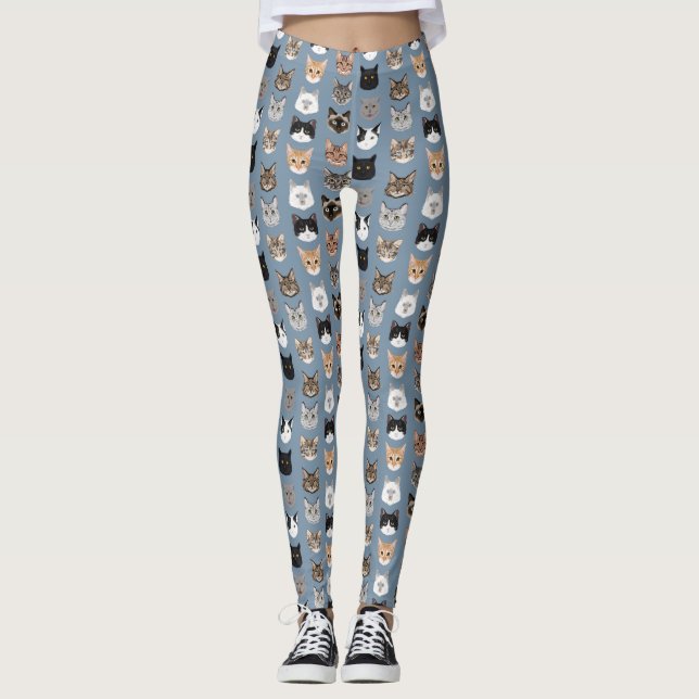 Leggings Léggations de la chatte Lady - dessins de têtes de (Devant)