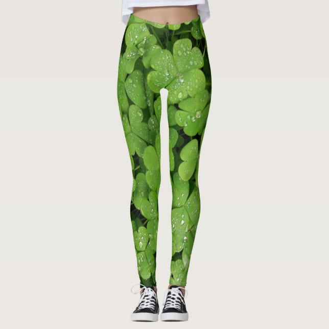 Leggings Léggations shamrocks vertes pour la Saint-Patricks (Devant)