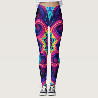 Leggings Leggements fractaux psychédéliques avec l'art néon