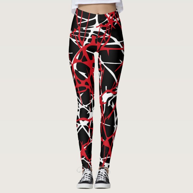 Leggings Leggings, design abstrait, noir, blanc, rouge (Devant)