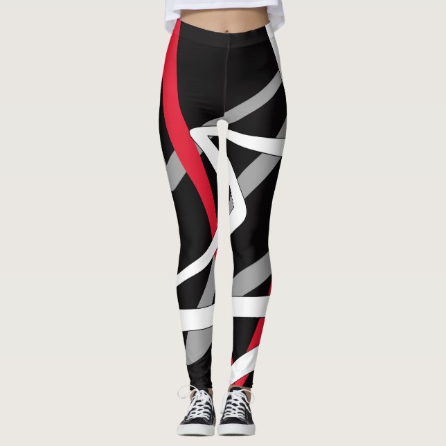Leggings Leggings, design abstrait, noir, gris, rouge, blan (Devant)