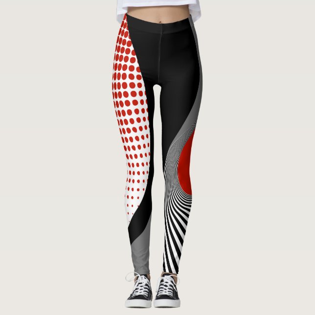 Leggings Leggings, design abstrait, noir, gris, rouge, blan (Devant)