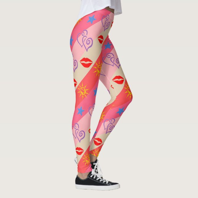 Leggings Leggings/Lèvres, Coeurs, Étoiles, Soleil et Stripe (Droite)