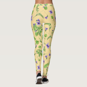 Leggings Leggins d'été jaune avec Violettes d'aquarelle