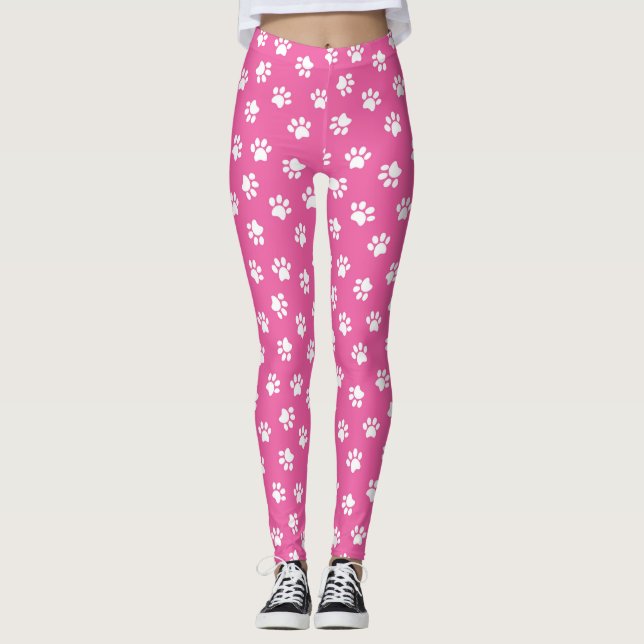 Leggings Leggins Empreintes de pattes roses et blancs (Devant)