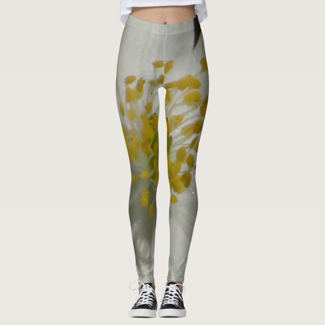 Leggings Leggins fleurs blanches et jaunes (Devant)
