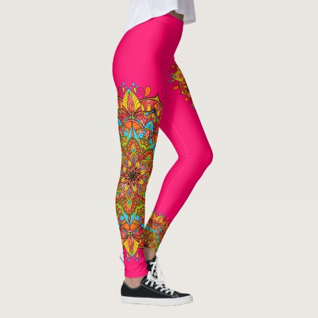 Leggings Leggins Mandala Roses Colorés (Droite)