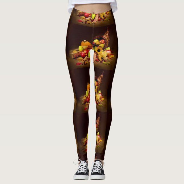 Leggings Legs d'impression de Cornucopia Thanksgiving (Devant)