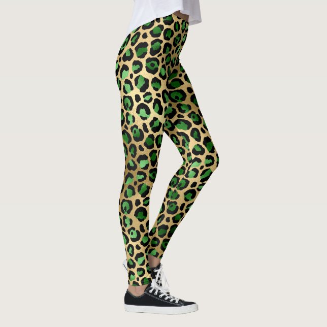 Leggings Legs Empreintes de léopard Emerald Green et Gold (Droite)