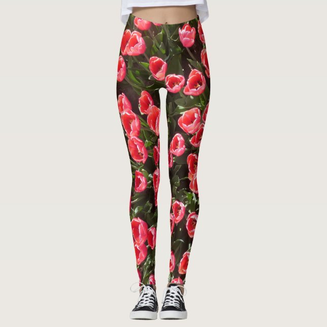 Leggings Legs Motif de Tulipes rouges (Devant)